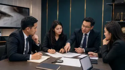 Tim legal sedang berdiskusi dan mempelajari dokumen tanda tangan dalam sesi pelatihan internal di ruang rapat modern.