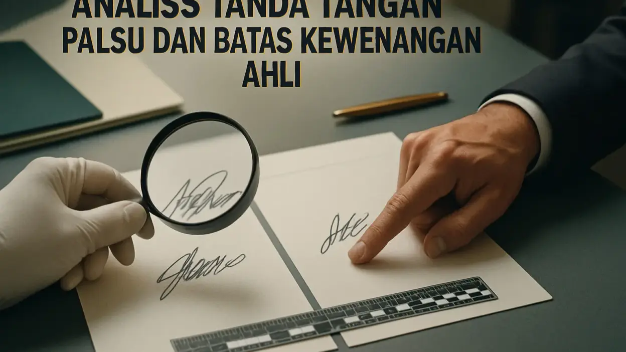 Ahli forensik memeriksa dua tanda tangan pada dokumen untuk mendeteksi pemalsuan