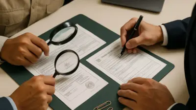 Petugas memeriksa tanda tangan pada dokumen kependudukan dengan kaca pembesar di meja kerja