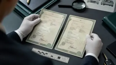 Analis memeriksa dokumen kendaraan dan membandingkan tanda tangan di meja verifikasi