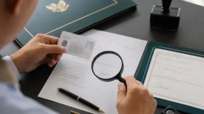 Petugas layanan publik memeriksa tanda tangan pada dokumen untuk verifikasi keaslian