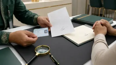 Petugas layanan publik memeriksa dokumen dan tanda tangan warga untuk verifikasi dokumen